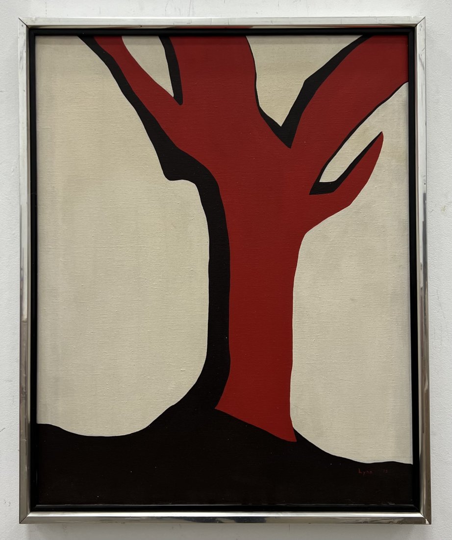 Hard Edge Tree Abstract Painting Signed Lynn 1973 (1 of 3)