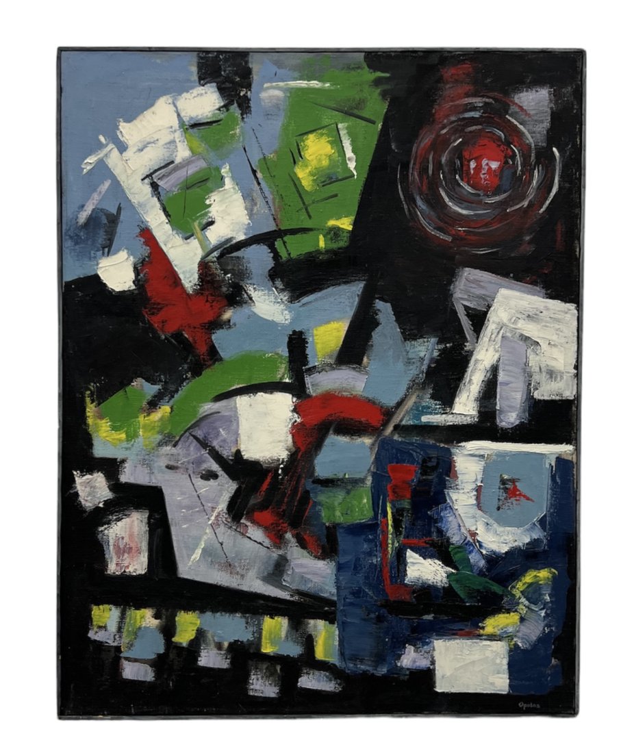 CHRISTINE OPOLOS (20th c, Greek American) Abstract: Oil on canvas 36 x 25 in.