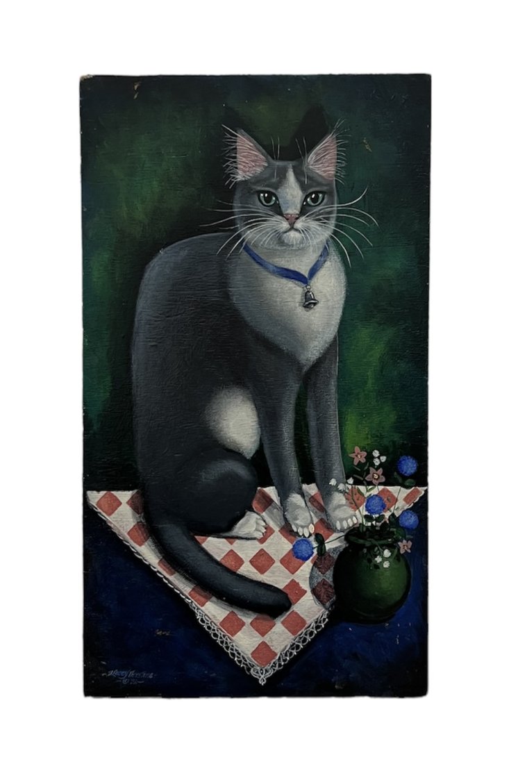 DONNA LACEY-DERSTINE (20th c, Pennsylvania) Cat: Oil on wood 18 x 10 in