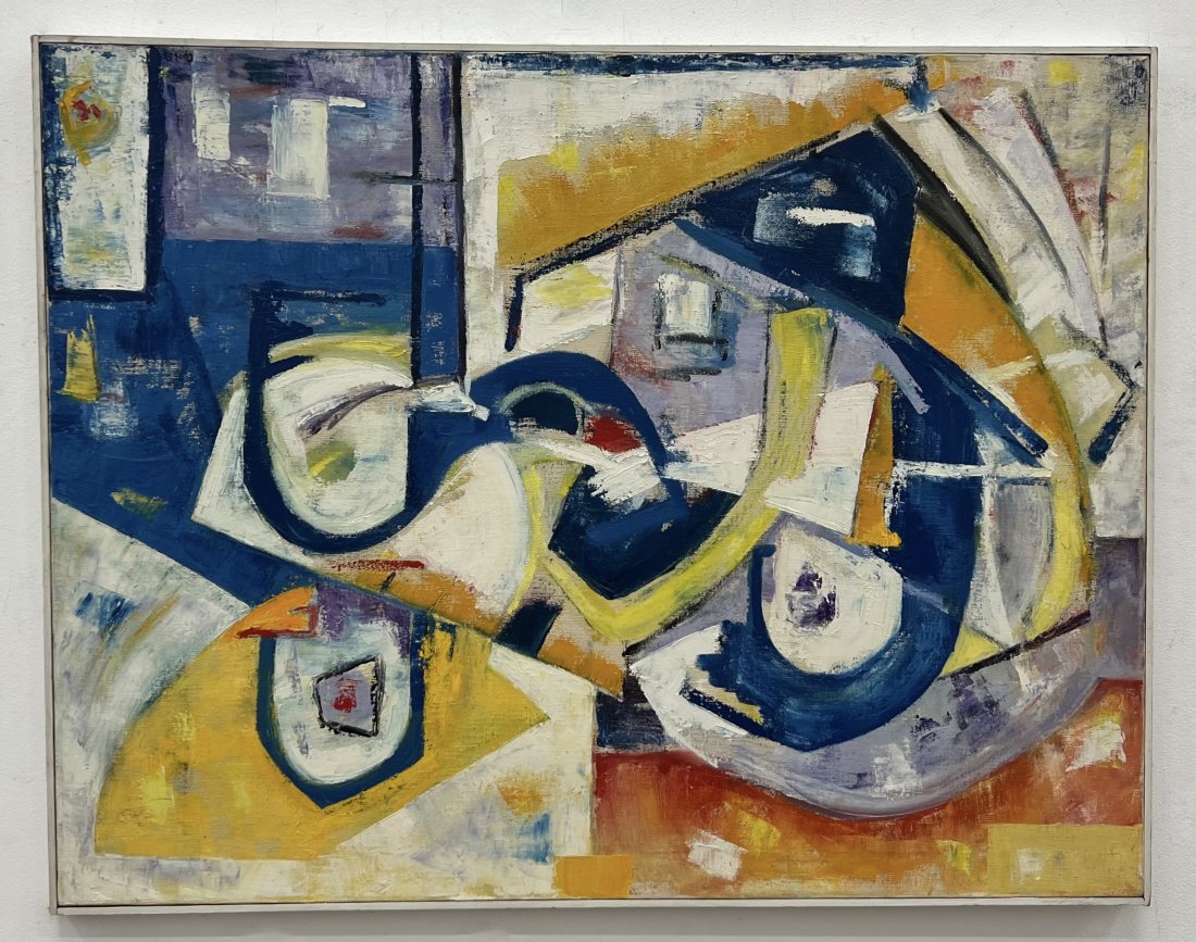 CHRISTINE OPOLOS (20th c, Greek American) Cubist Abstract: Oil on canvas 30 x 40 in