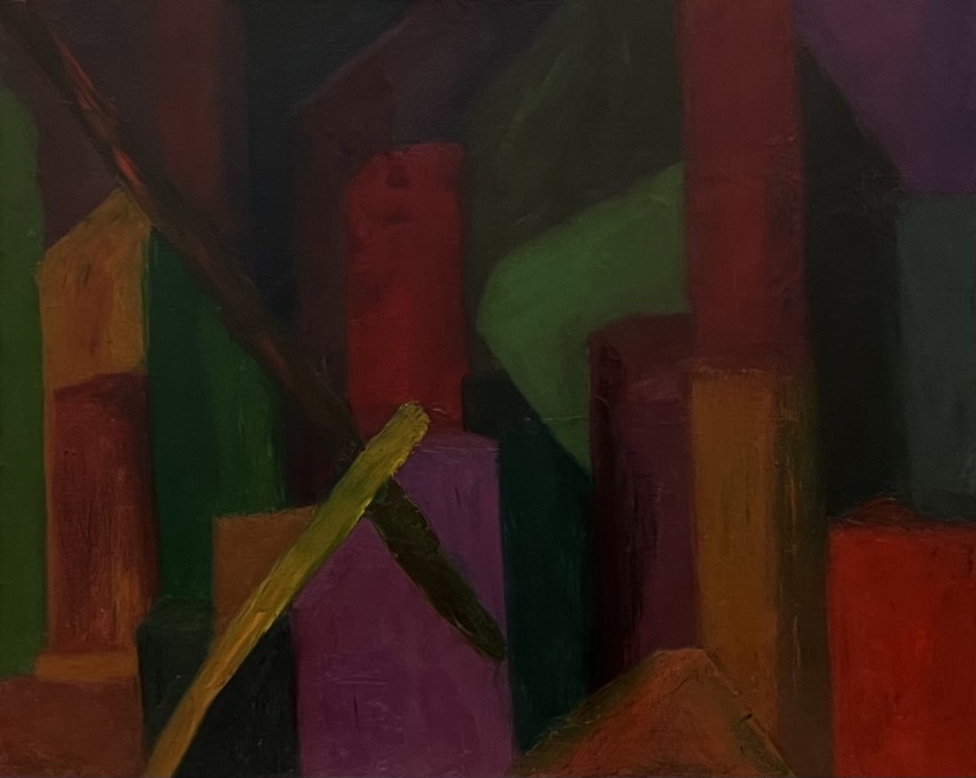 Mid-Century Modern Abstract Painting, Mystery Artist: Oil on canvas 40 x 32 in