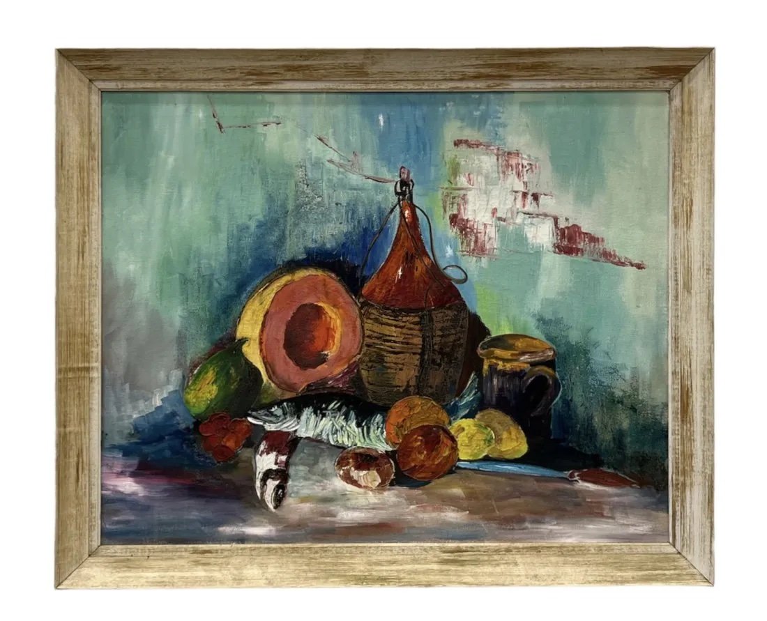 Mid-Century Latin American Still Life Painting: Oil on canvas 30 x 24 in, 35 1/2 x 27 1/2 in (framed)