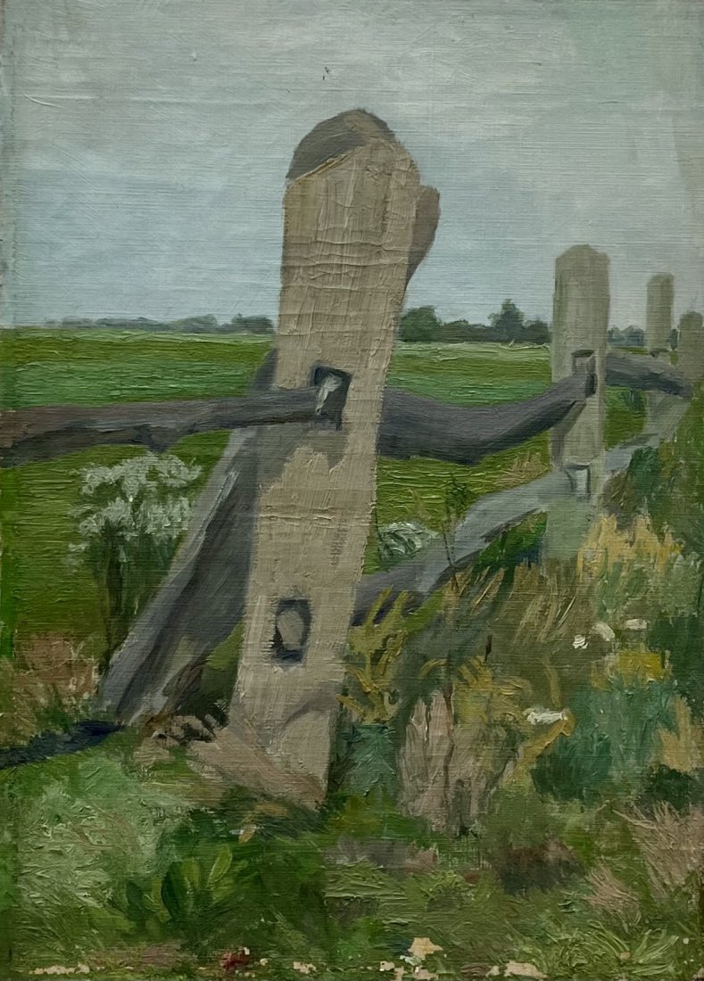 Pennsylvania School Modernist Landscape Painting: Oil on canvas 21 x 15 in