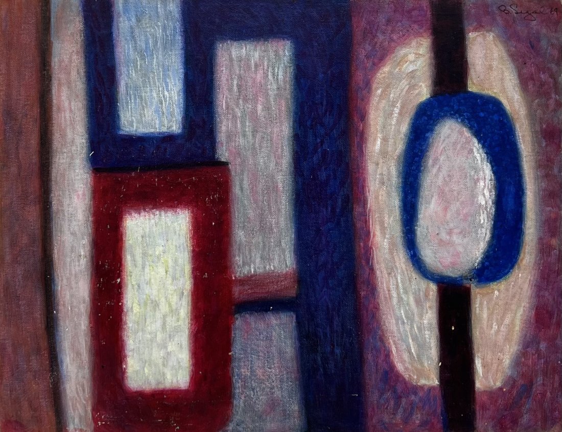 BERNARD SEGAL (1907-1986, New York) Abstract: Oil on canvas 14 x 18 in