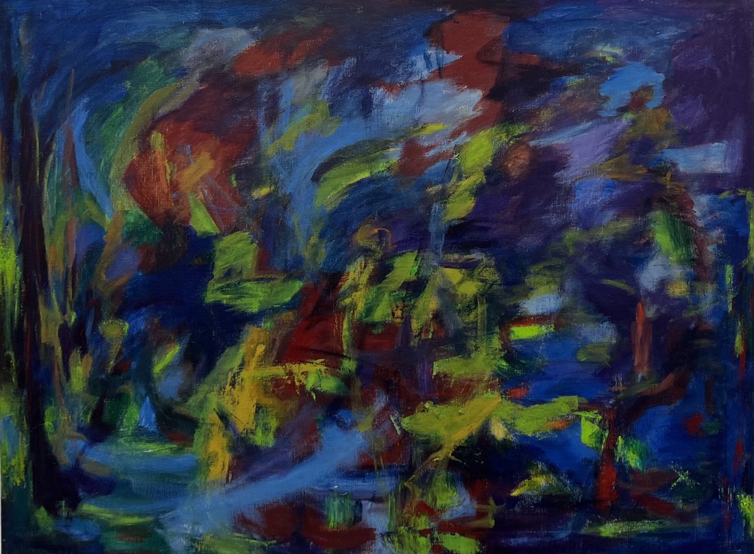 CHRISTINE OPOLOS (20th c, Greek American) Abstract: Oil on canvas 40 x 30 in