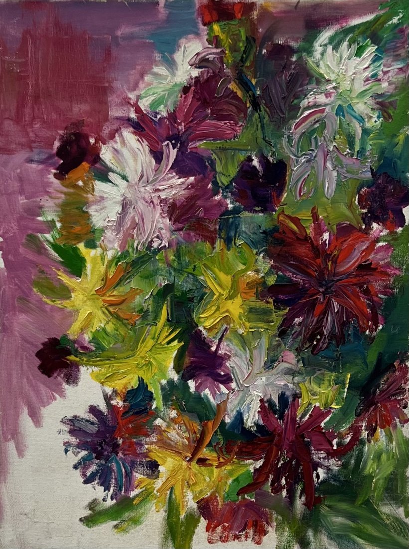 BARBARA YETERIAN (20th c, Armenian American) Flowers: Oil on canvas 20 x 16 in