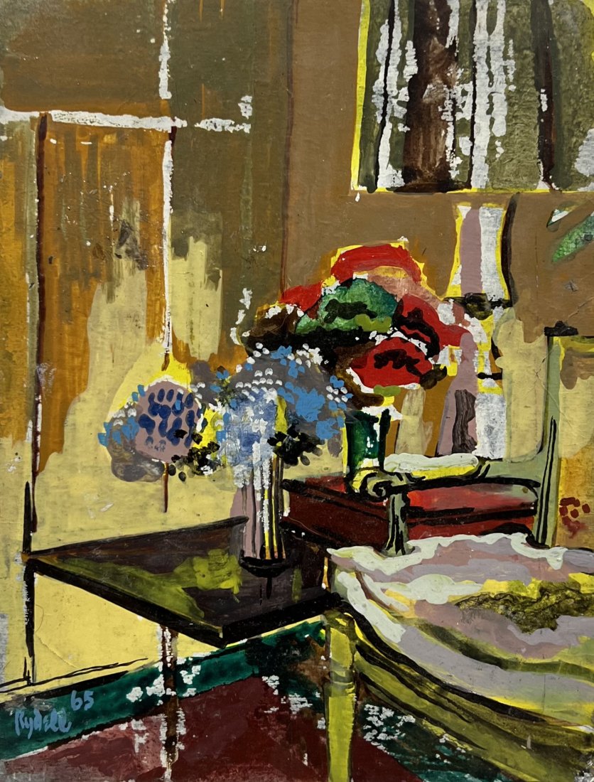 AMNELL ROI RYDELL (1915-2000. California) Still Life: Oil on paper 11 x 8 1/2 in. Born in Minneapolis, MN on Sept. 17, 1915. "Roy" Rydell studied at the Minneapolis Art Institute before moving to Los Angeles in 1929. He further studied there at the Choui