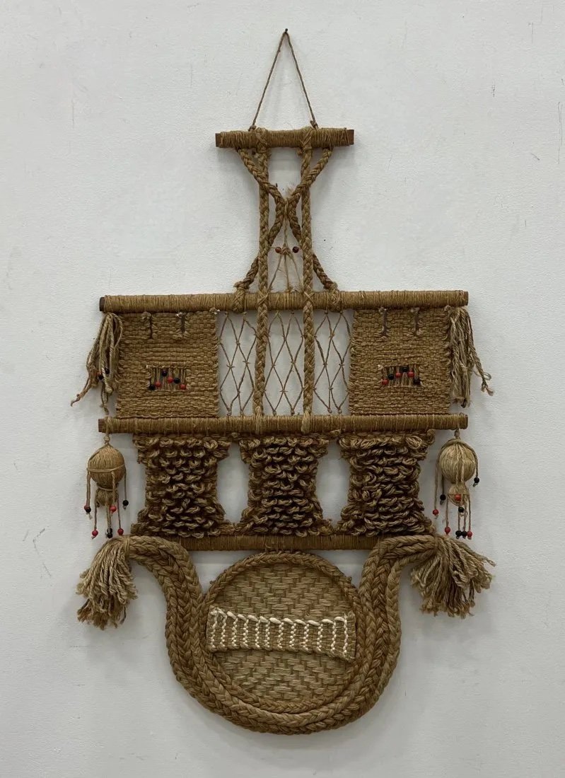 Vintage Fiber Art Attributed Don Freedman: Woven wall hanging 42 x 24 in