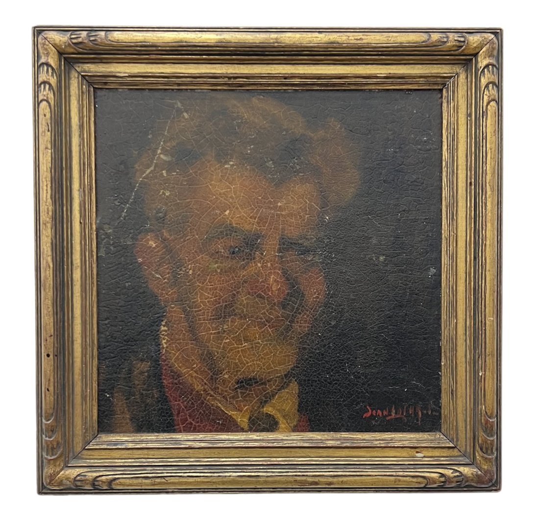 Antique French Portrait Of A Gentleman, Signed: Oil on board 12 x 12 in, 15 1/2 x 15 1/2 in