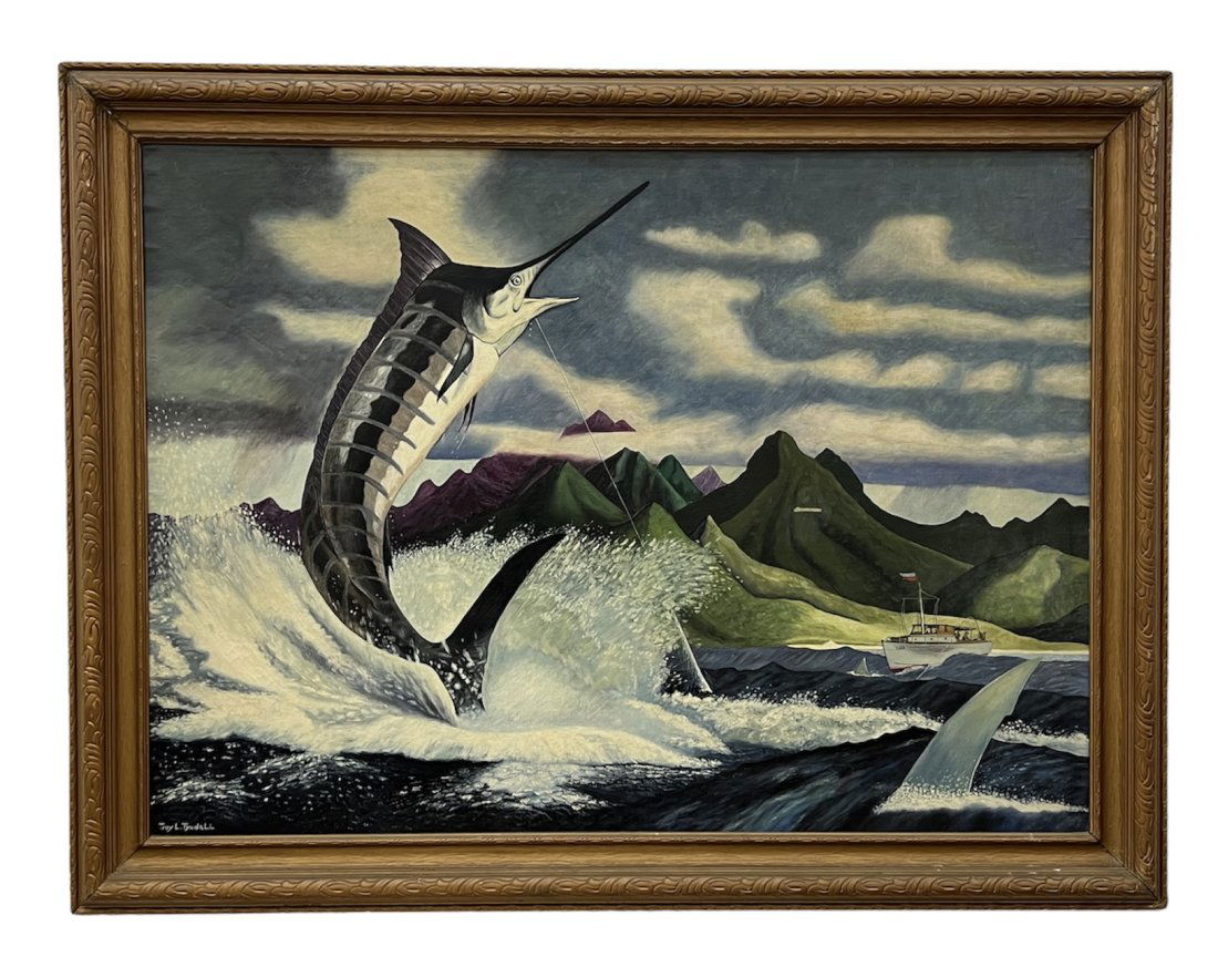 American WPA 1930's Florida Marlin Fishing Painting (1 of 4)