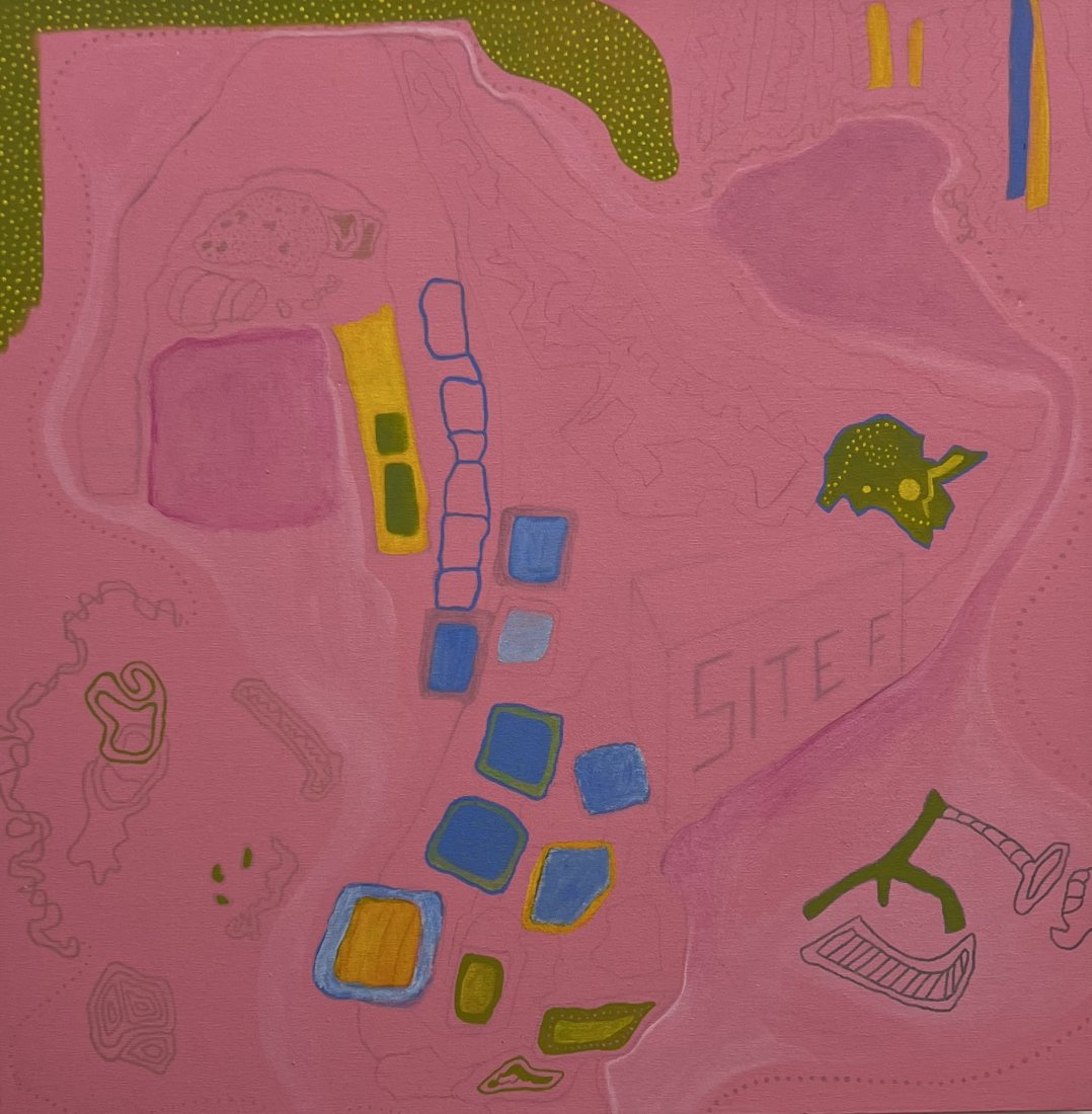 MARLENE DIFIORI LOCKE (20th c, American): Mixed media on canvas. Abstract 30 x 30 in