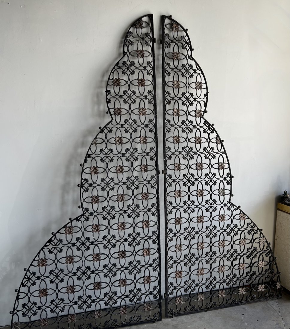 Pair Of Hollywood Regency Style Floral Screens: 78 x 37 in each.