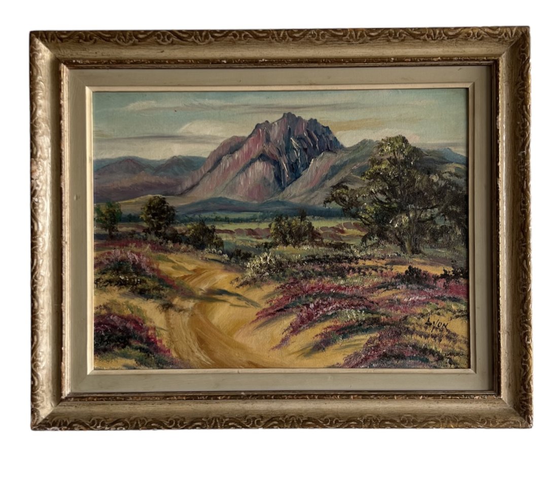 HAROLD LYON (b. 1930, Ontario, Arizona) Southwest Landscape: Oil on board 16 x 12 in., 20 1/4 x 16 1/4 in. (framed). Harold Lyon was born in 1930 and spent his youth working in the northern Ontario woods with his father before attending the Meinzinger School of