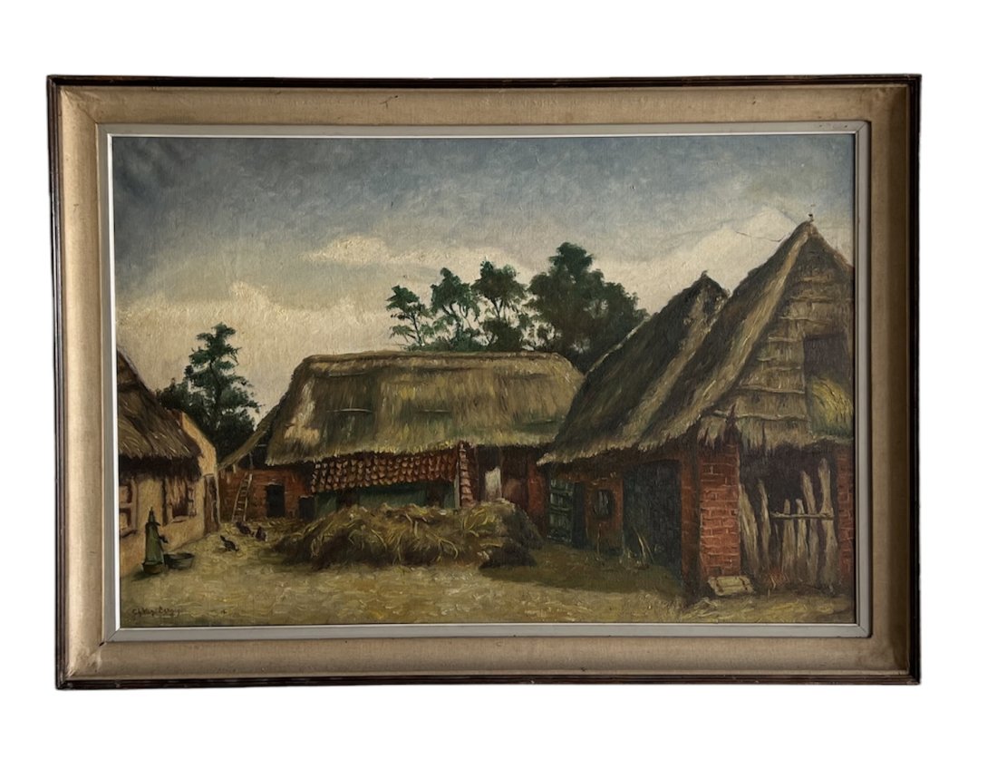 Belgian Impressionist Townscape, Anstwerp Gallery Label: 29 1/2 x 19 1/2 in, 33 1/2 x 23 1/2 in (framed). This item will be shipped from our Margate City, NJ gallery.