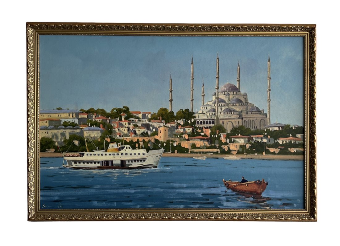 Impressionist Scene Of Blue Mosque, Istanbul, Signed: Oil on canvas 35 1/2 x 23 1/2 in., 38 1/2 x 26 1/2 in. (framed). *Located and shipped from our Margate City, NJ location