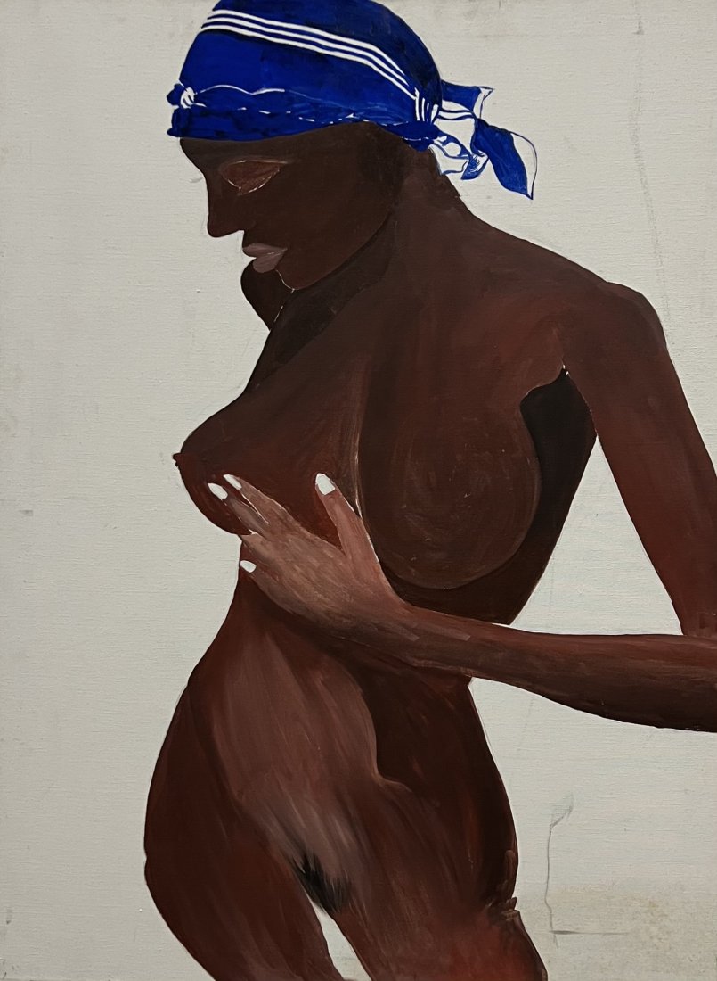 Black Modernist Nude Woman Painting, Mystery Artist: 40 x 30 in