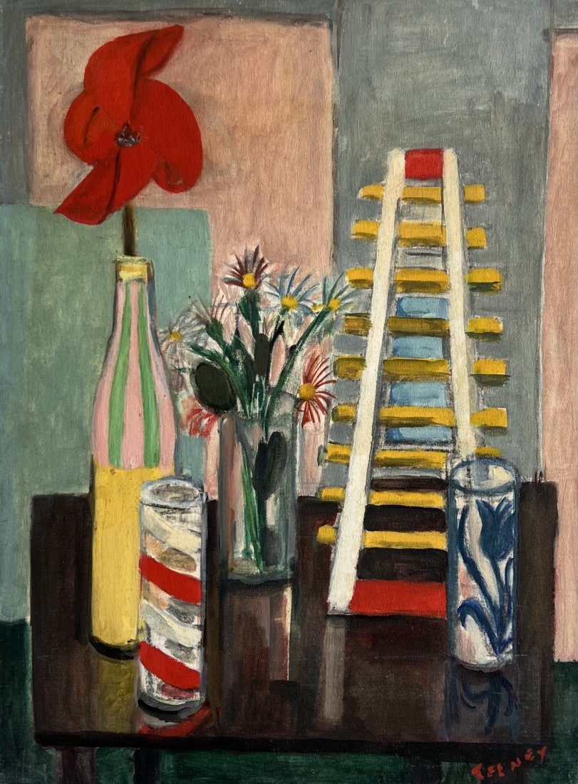 Mid-Century American Still Life, Mystery Artist: Oil on board 24 x 18 in