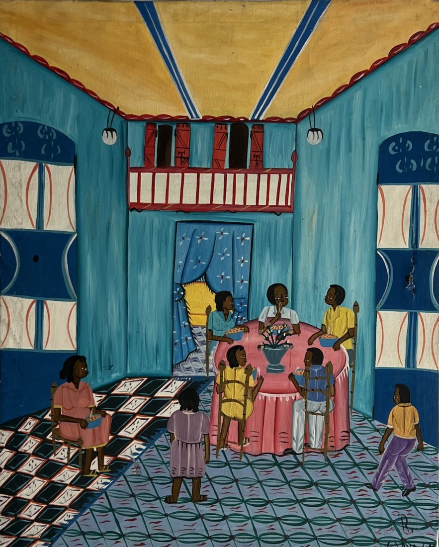 Primitive Haitian Painting, Mystery Artist: Oil on canvas 20 x 16 in