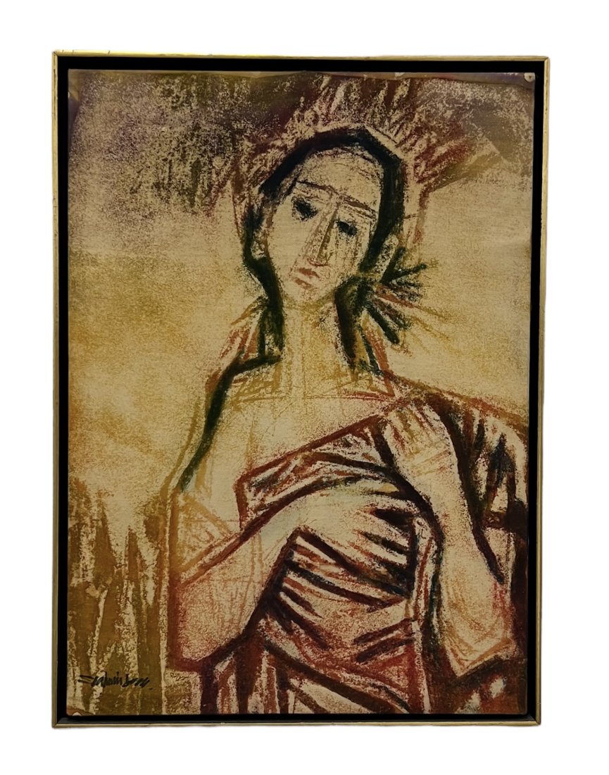 Mid-Century Cubist Portrait, Illegible Signature: Painted on canvas 25 x 18 in