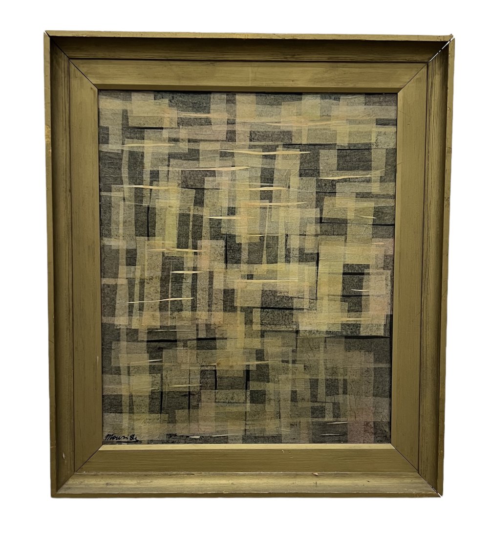 1980's Abstract Expressionist Collage, Illegible Signature: Mixed media on canvas 24 x 20 in, 30 x 26 in (framed)