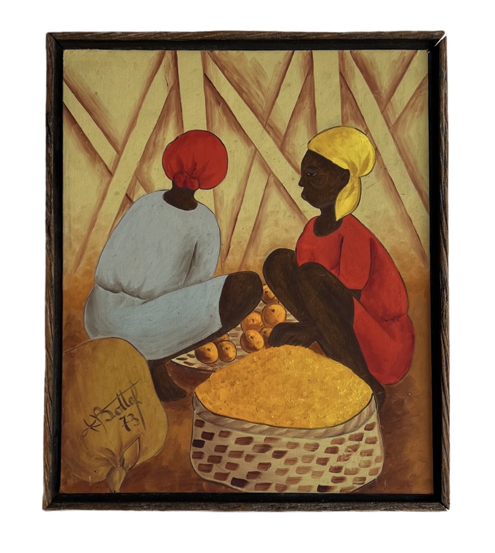 JEAN-BAPTISTE BOTTEX (1918-1978, Haiti) Figures: Oil on board 13 x 11 in