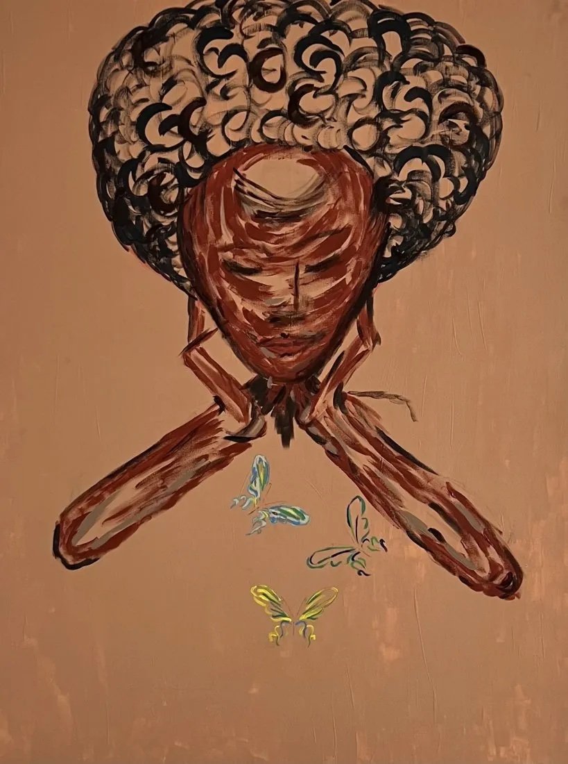Modernist Black Woman Afrocentric Potrait: Acrylic on canvas 48 x 36 in