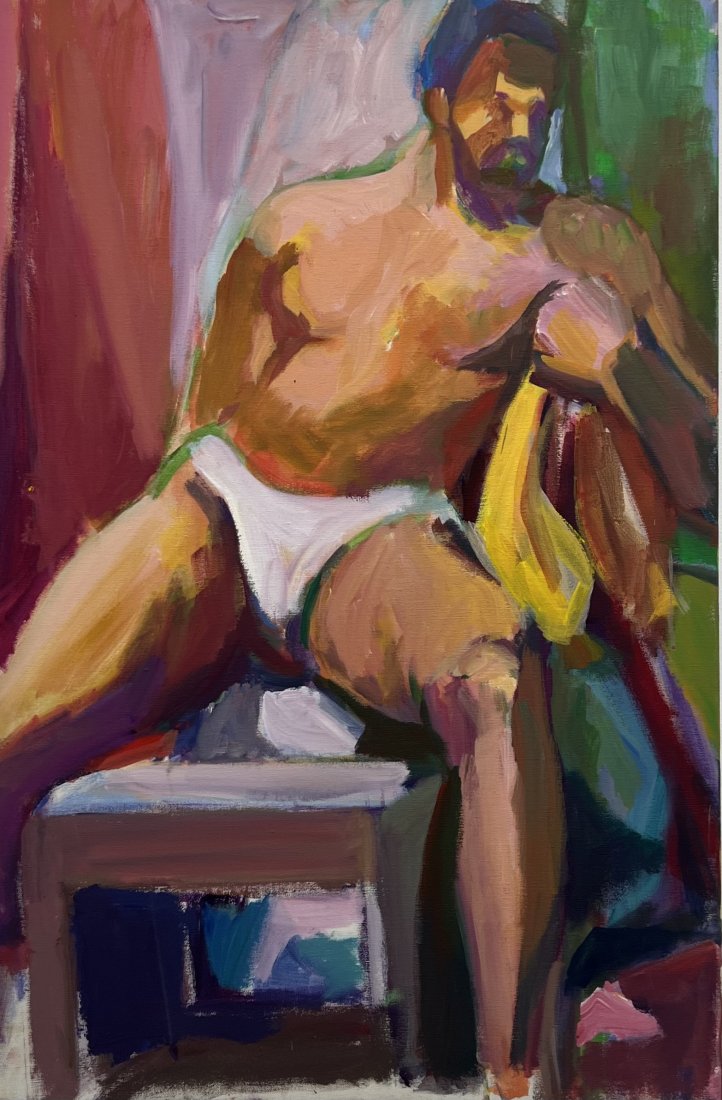 BARBARA YETERIAN (1939-2019, Armenian American) Shirtless Male: Oil on canvas 36 x 24 in