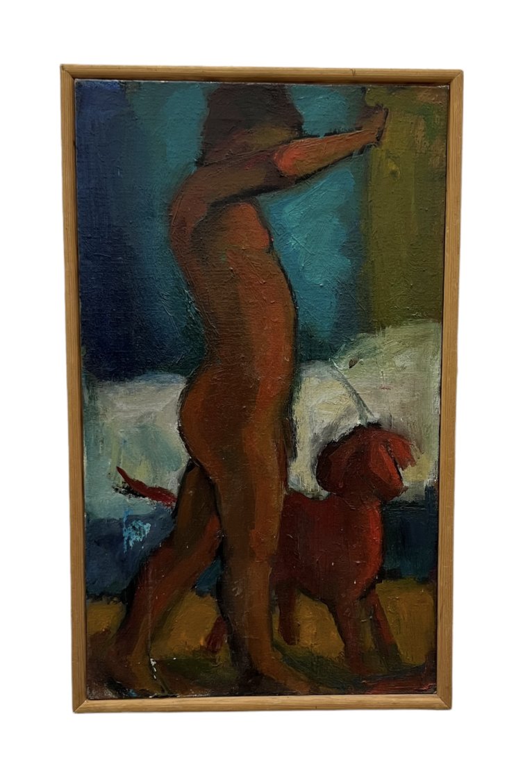 RENEE MONROSE (20th c, American) Male Nude: Oil on canvas 24 x 14 in.