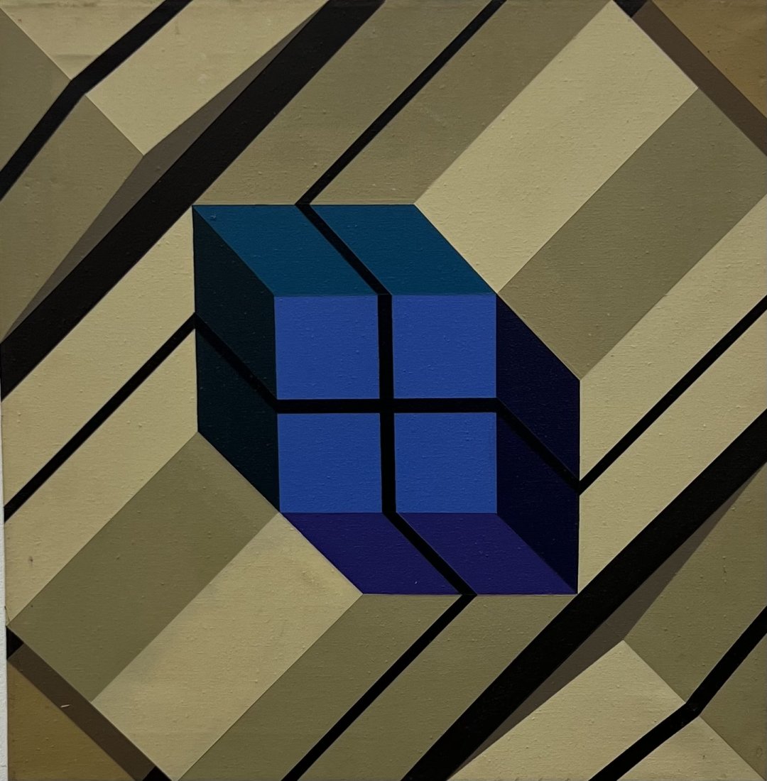 ALONZO W ALLEN (20th c, AMerican) Hard Edge Op Art Abstract: Oil on canvas 22 x 22 in