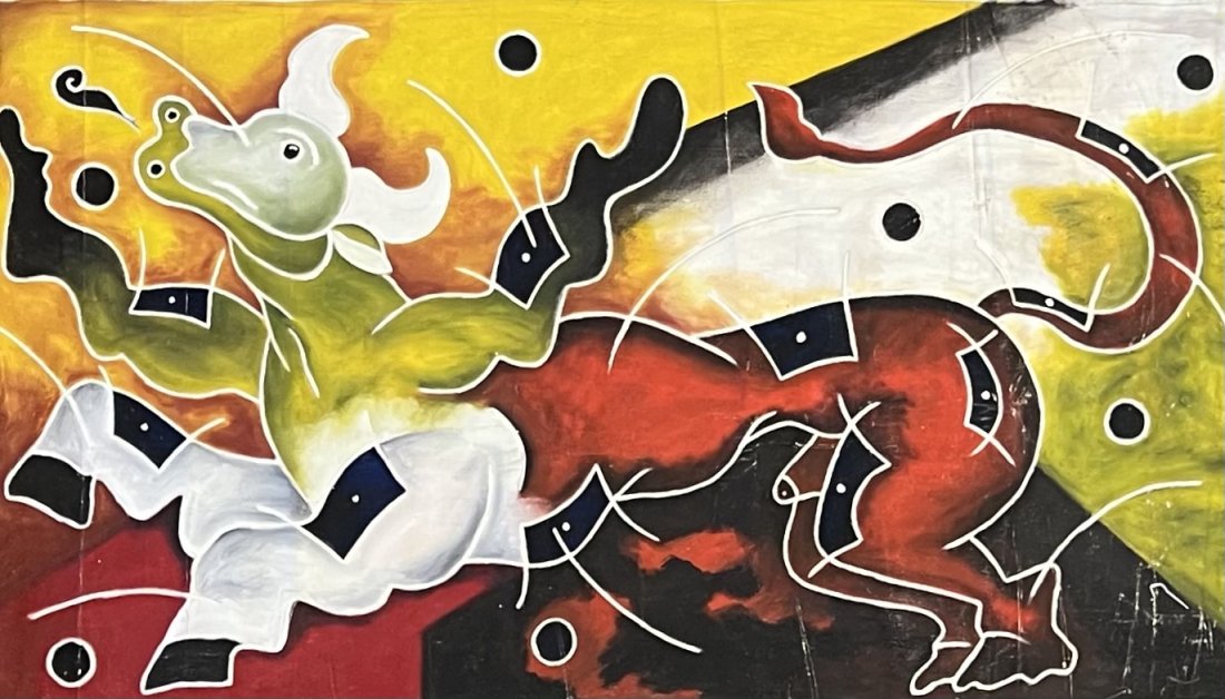 ERNESTO NOVELO (20th c, Mexico) Monumental Bull: Oil on canvas 95 x 57 in.