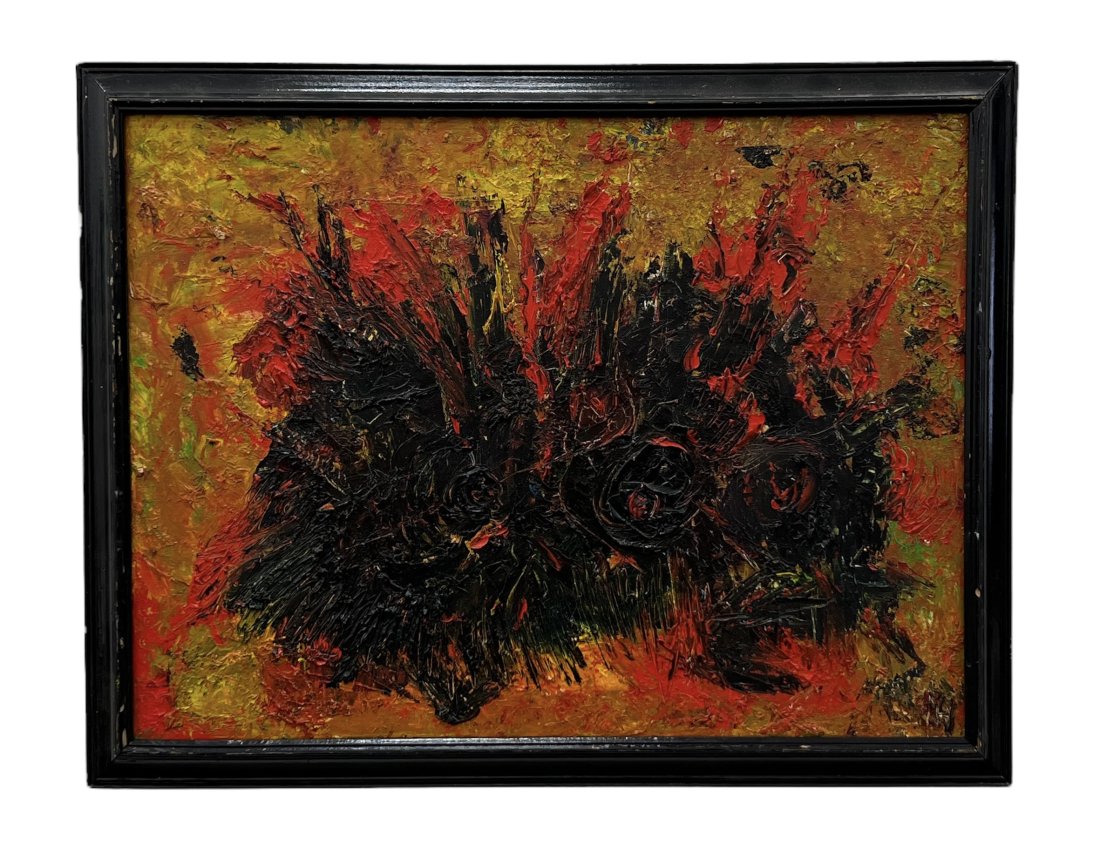 Abstract Expressionist Painting, Signed On Back: Oil on canvas 24 x 18 in, 27 x 21 in (framed)