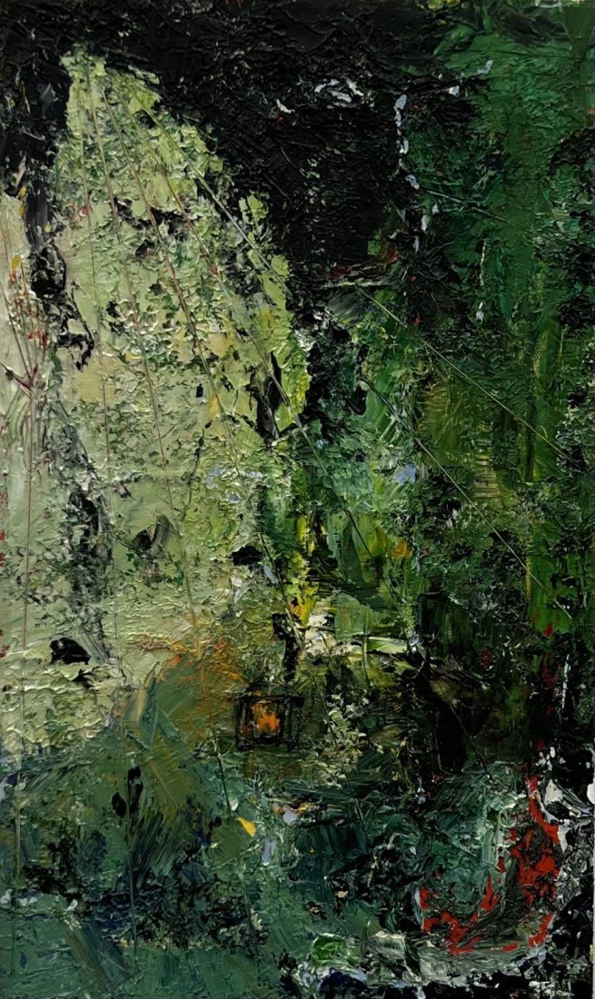 Abstract Expressionist Painting, Signed On Back: Oil on canvas 20 x 12 in