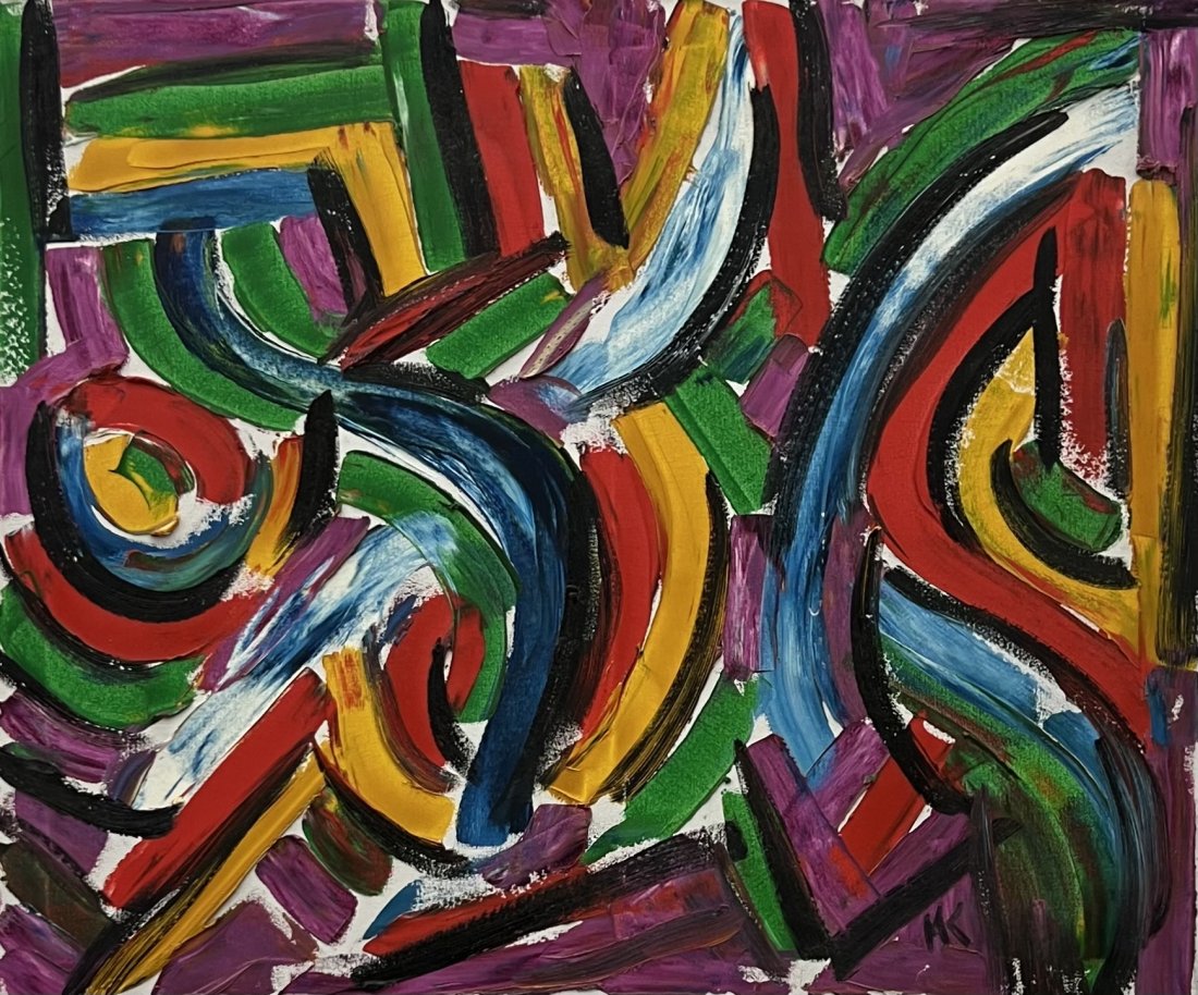 MARK KAZAVCHINSKI (20th c, Canadian) "Red Wine" Abstract: Acrylic on canvas 36 x 30 in