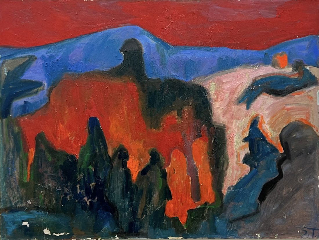 SALLY TURNER (20th c, American) Modernist Landscape (1 of 3)