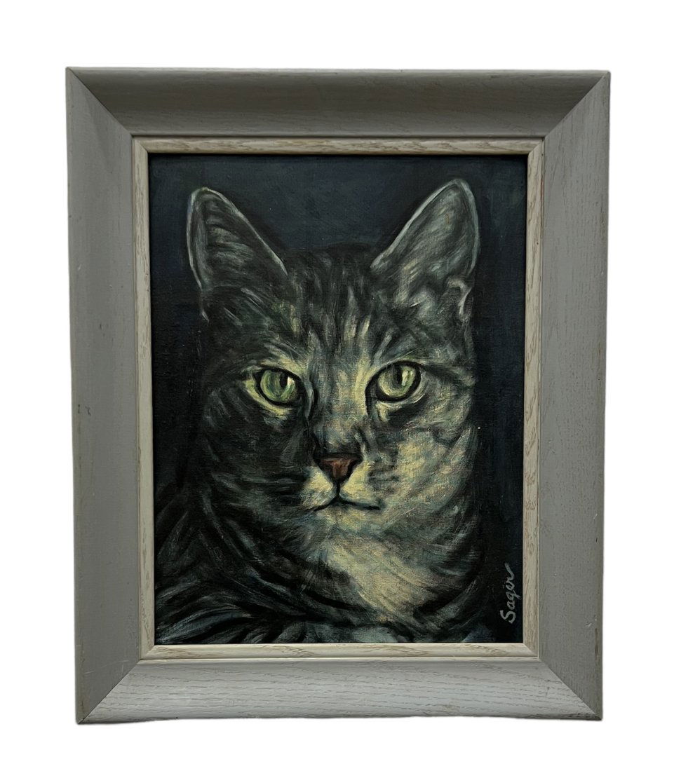 Vintage Portrait Of A Tabby Cat Signed Sager (1 of 3)