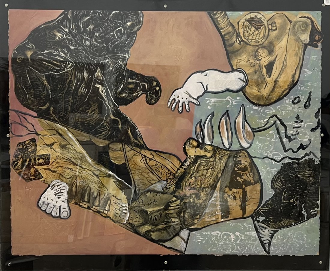 LESLIE KNEISEL (20th c, Georgia) Large Surrealist Abstract, Acrylic Frame (1 of 3)