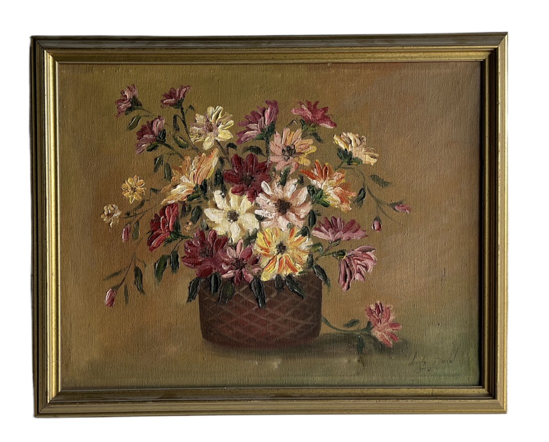JORGE DUNN (20th c, Haiti) Flowers: Oil on canvas 22 1/2 x 18 in