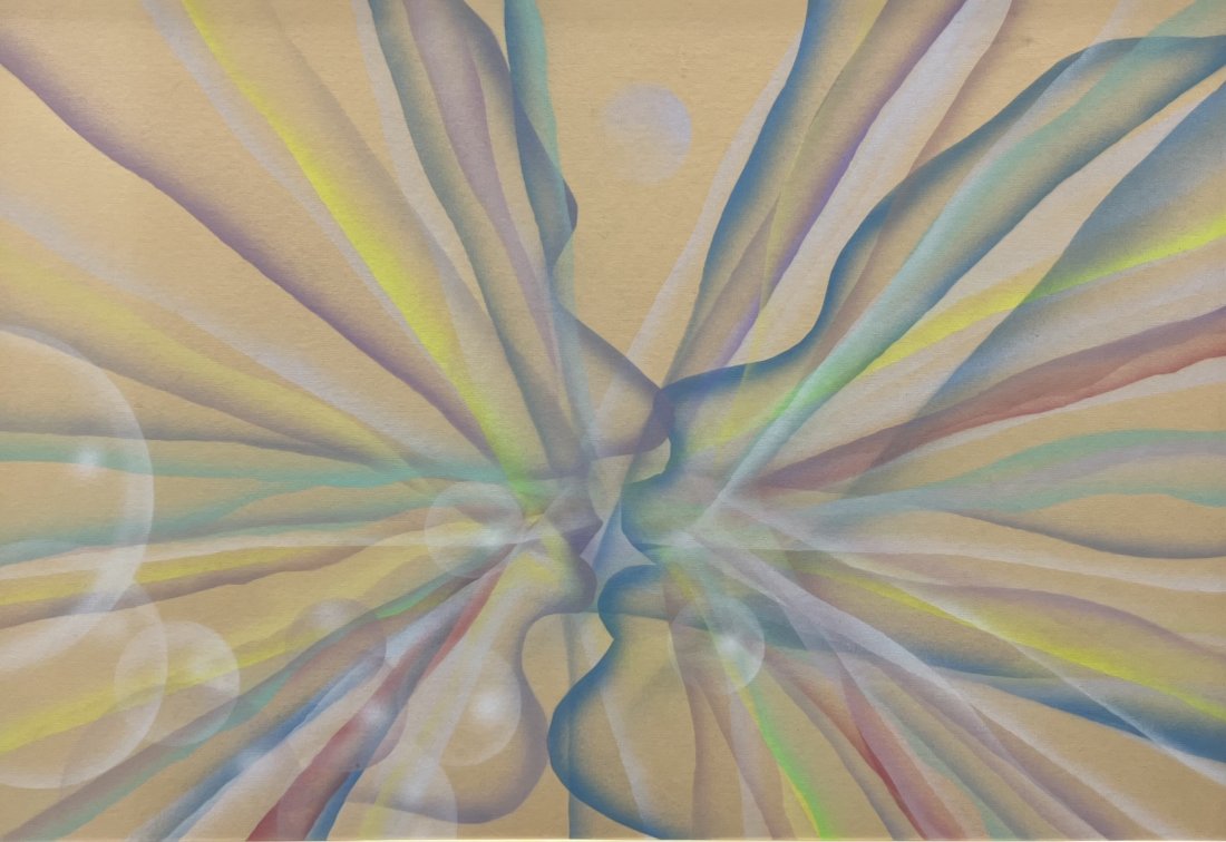 Mid-Century Modern Abstract Of Couple Kissing, Stamped (1 of 3)