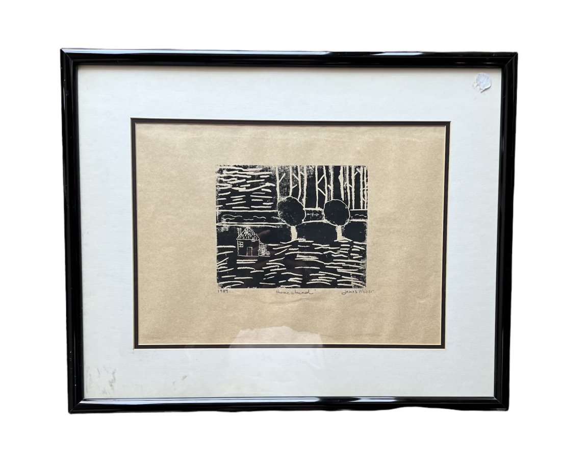 JAMES WEBER, Modernist Signed Woodblock Print: 23 1/2 x 19 in (framed)