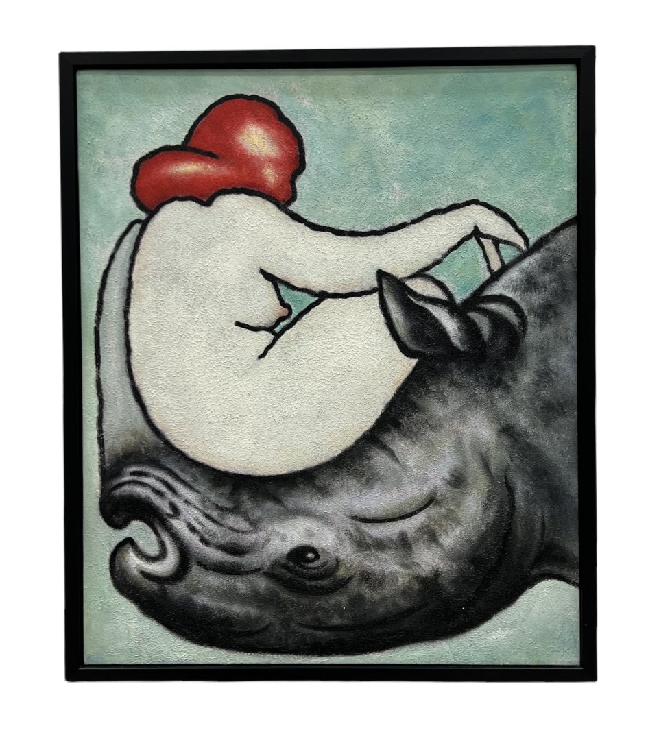 Cuban Surrealist Nude w/ Rhino, Signed On Back: 25 1/2 x 21 1/2 in