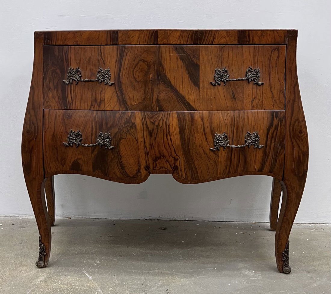 Italian Rococo Style Walnut Veneer Bombe Commode Chest (1 of 7)