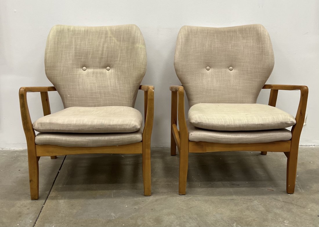 Contemporary Arm Chairs In The Style Of Madsen & Schubell: Size 33 x 26 1/2 in x 16 SH