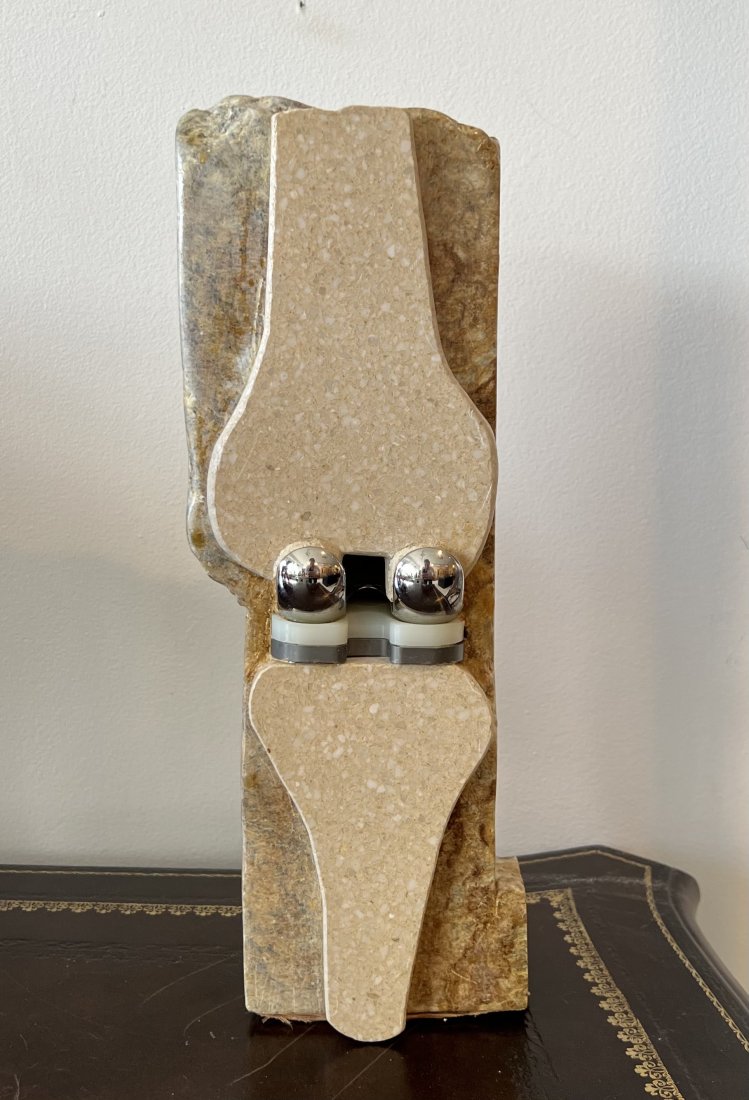 "My New Knee" Marbeled & Metal Modernist Sculpture: 14 x 4 1/2 x 3 in