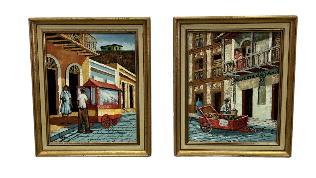 Pair Of Latin American Street Scene Paintings Signed Iglesias (1 of 5)
