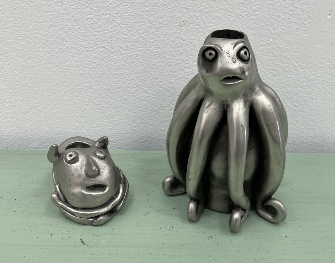 ROUX ROUX Signed Figural Candle Holders: 5 1/4 x 4 in, 1 1/2 x 2 1/2 x 2 in
