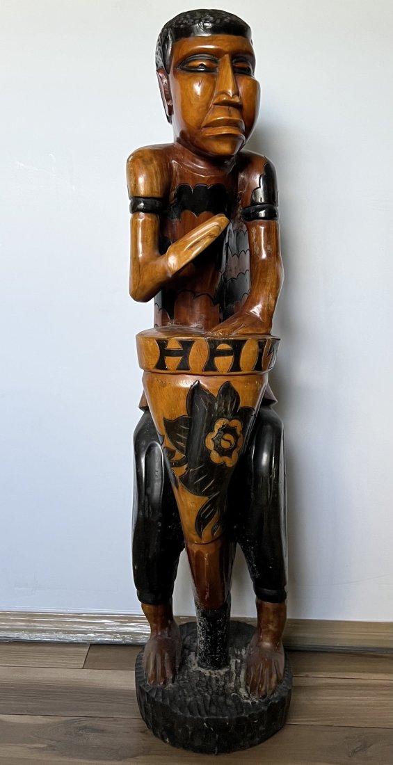 Vintage Hand Carved HEAVY Haitian Wood Figural Sculpture: 43 x 12 in