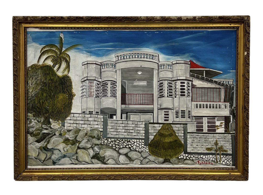Unique Painting Of A Mansion In Haiti, Signed By Mystery Artist (1 of 4)