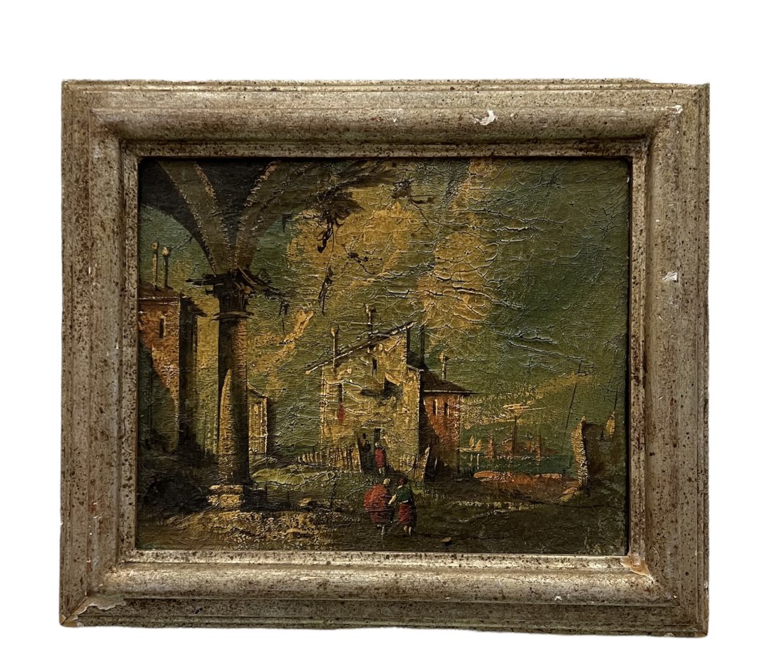 19th Century Italian School Venetian Coastal Landscape: 11 1/2 x 9 1/2 in, 15 x 13 in (framed)
