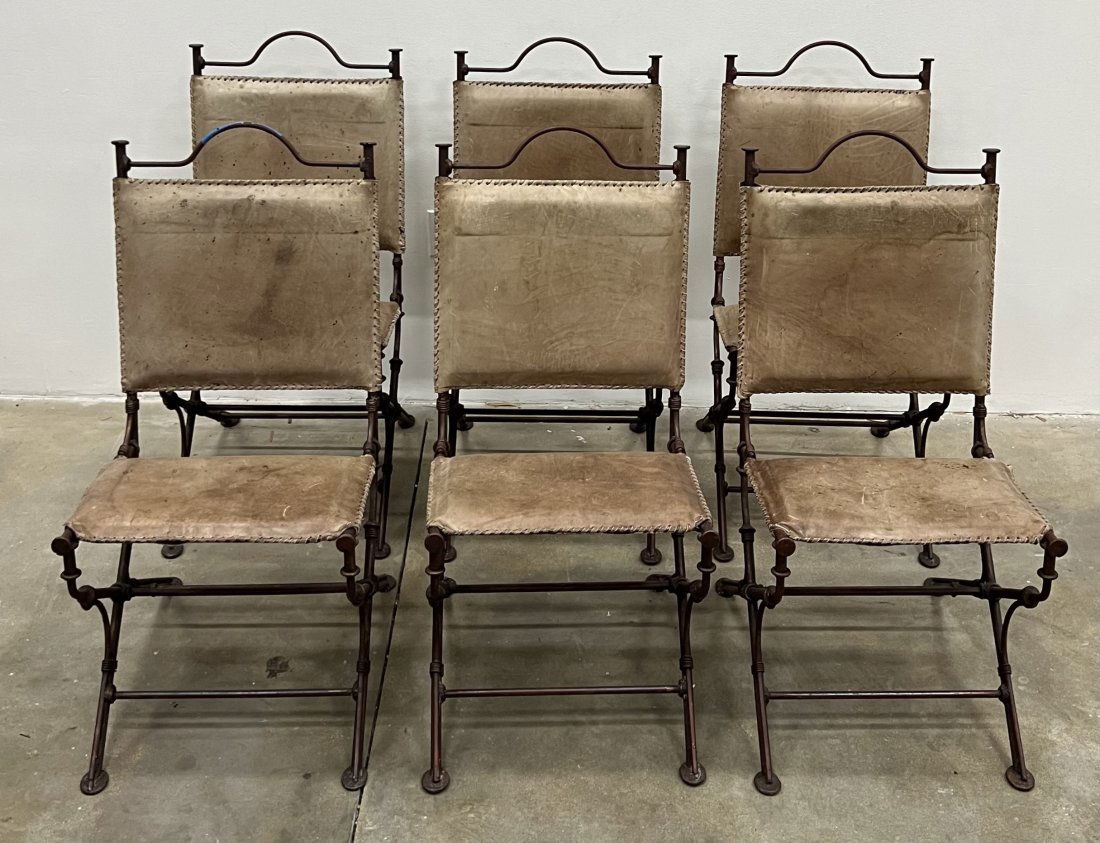 Set Of 6 Ilana Goor Style Iron & Leather Chairs (1 of 11)