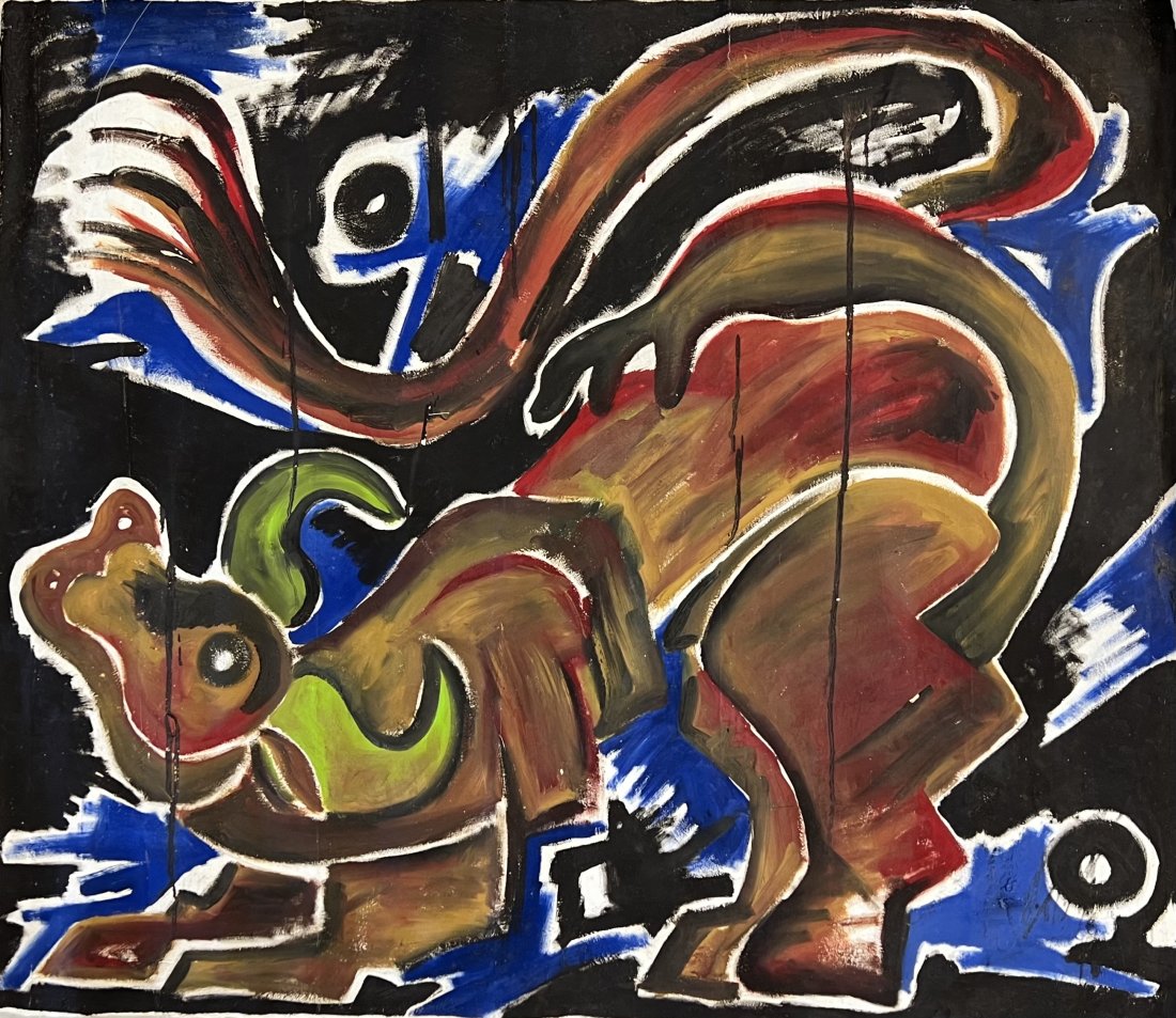 ERNESTO NOVELO (20th c, Mexico) Bull Abstract: Oil on canvas 46 x 39 in